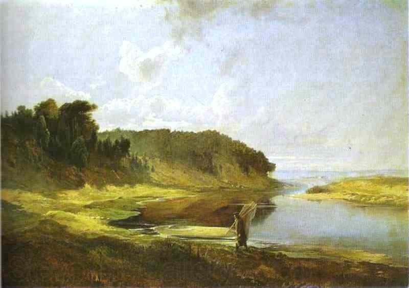 Alexei Savrasov Landscape with River and Angler Spain oil painting art